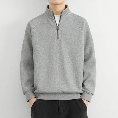Half-Zip Sweater - Men's Casual Ribbed Quarter-Zip Pullover-Grace Aura
