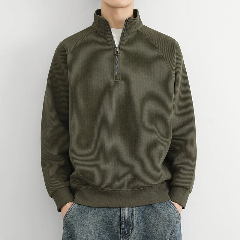 Half-Zip Sweater - Men's Casual Ribbed Quarter-Zip Pullover-Grace Aura