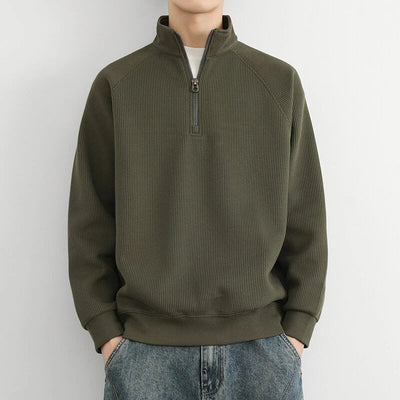 Half-Zip Sweater - Men's Casual Ribbed Quarter-Zip Pullover-Grace Aura