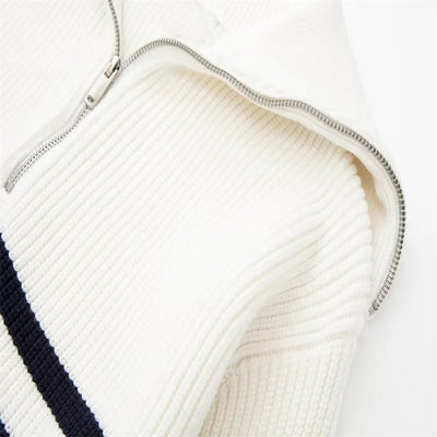 Half Zip Sweater - Rib Knit - Loose Fit - Knitted Jumper - Women's Clothing-Grace Aura