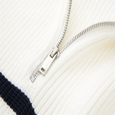Half Zip Sweater - Rib Knit - Loose Fit - Knitted Jumper - Women's Clothing-Grace Aura