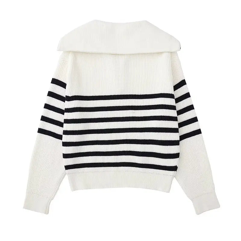 Half Zip Sweater - Rib Knit - Loose Fit - Knitted Jumper - Women's Clothing-Grace Aura
