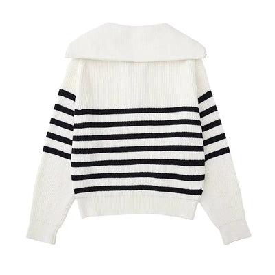 Half Zip Sweater - Rib Knit - Loose Fit - Knitted Jumper - Women's Clothing-Grace Aura