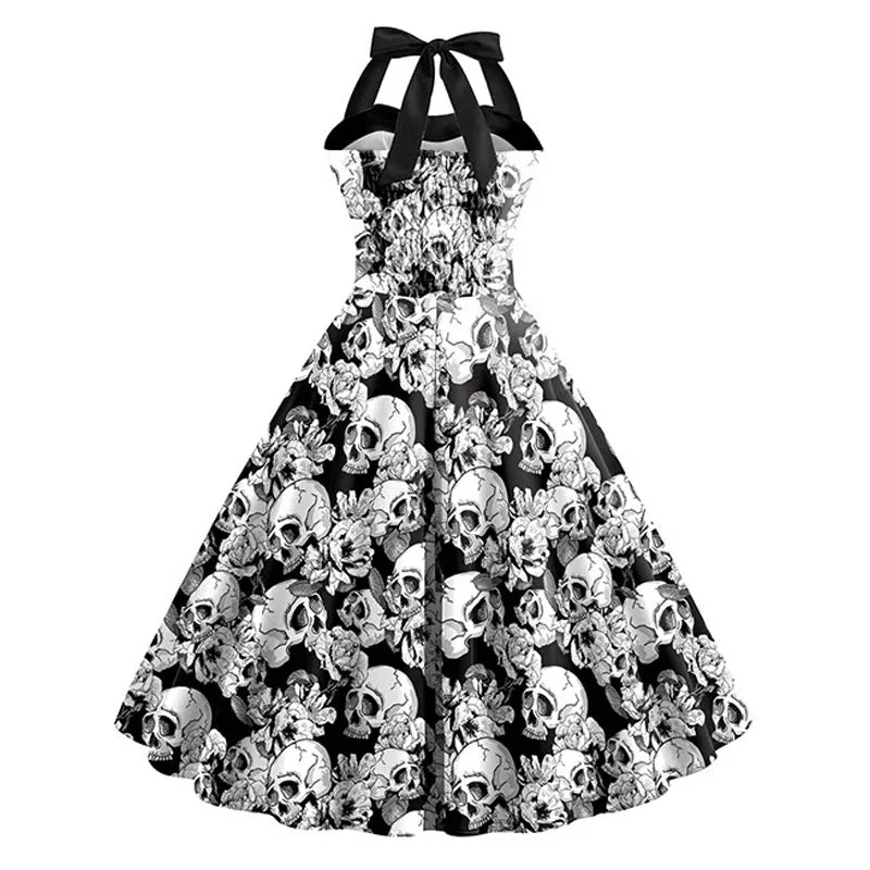 Halloween Dress - Women's Sleeveless Midi Skull Dress for Halloween-Grace Aura