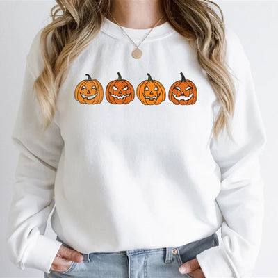 Halloween Pullover - Women's Black and White Pumpkin Jumper-Grace Aura