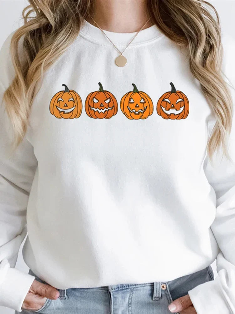Halloween Pullover - Women's Black and White Pumpkin Jumper-Grace Aura
