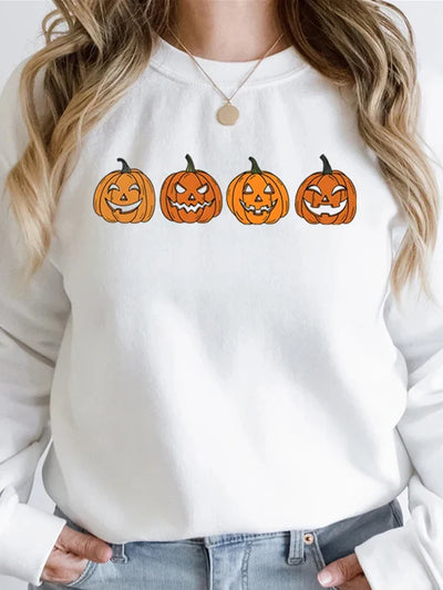 Halloween Pullover - Women's Black and White Pumpkin Jumper-Grace Aura