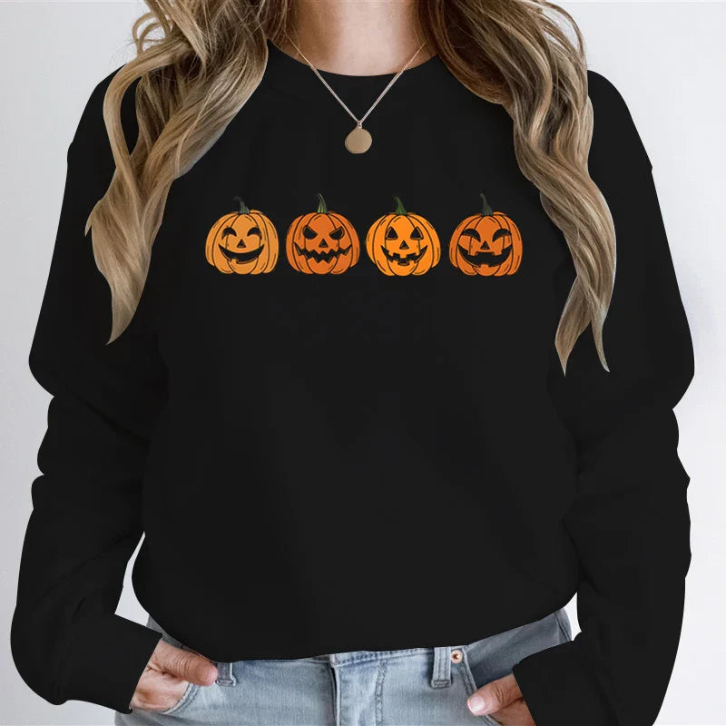 Halloween Pullover - Women's Black and White Pumpkin Jumper-Grace Aura
