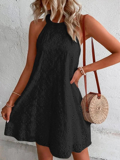Halter Neck Dress - Eyelet - Chic - Mini Dress - Summer Dress-Grace Aura