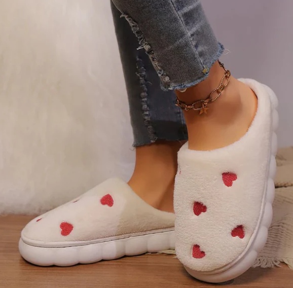 Heart Slippers | Warm | Winter | House Slippers | Women's Slippers-Grace Aura