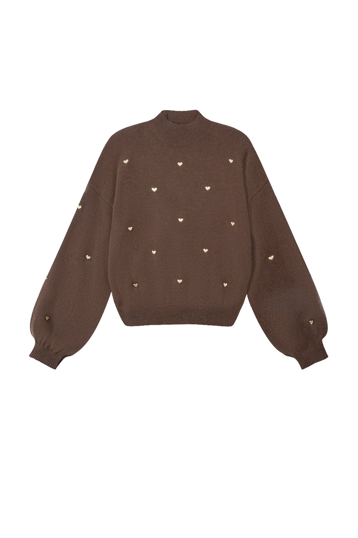 Heart Sweater - Loose Fit - High Neck - Knitted Jumper - Women's Knitwear-Grace Aura