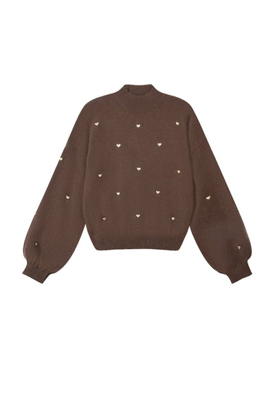 Heart Sweater - Loose Fit - High Neck - Knitted Jumper - Women's Knitwear-Grace Aura