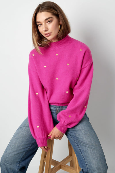 Heart Sweater - Loose Fit - High Neck - Knitted Jumper - Women's Knitwear-Grace Aura