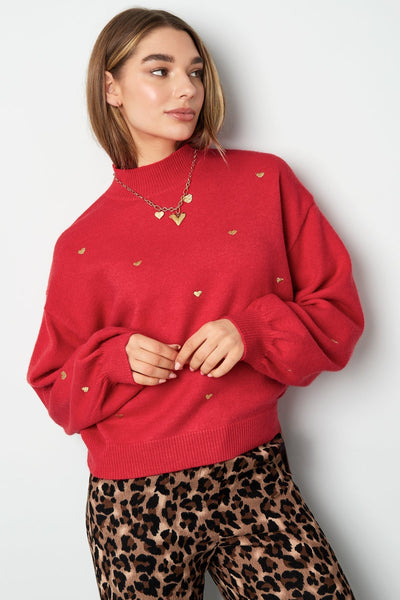 Heart Sweater - Loose Fit - High Neck - Knitted Jumper - Women's Knitwear-Grace Aura