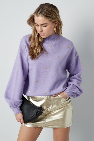 Heart Sweater - Loose Fit - High Neck - Knitted Jumper - Women's Knitwear-Grace Aura