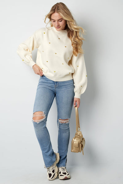 Heart Sweater - Loose Fit - High Neck - Knitted Jumper - Women's Knitwear-Grace Aura