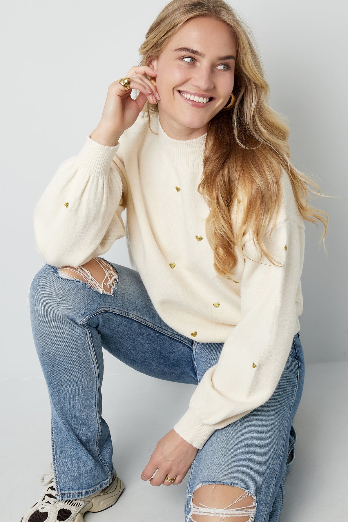 Heart Sweater - Loose Fit - High Neck - Knitted Jumper - Women's Knitwear-Grace Aura