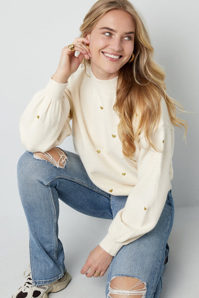 Heart Sweater - Loose Fit - High Neck - Knitted Jumper - Women's Knitwear-Grace Aura