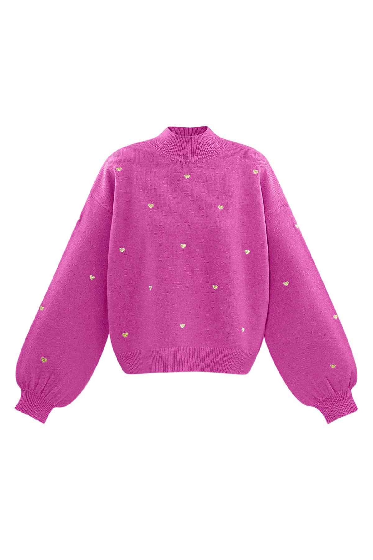 Heart Sweater - Loose Fit - High Neck - Knitted Jumper - Women's Knitwear-Grace Aura