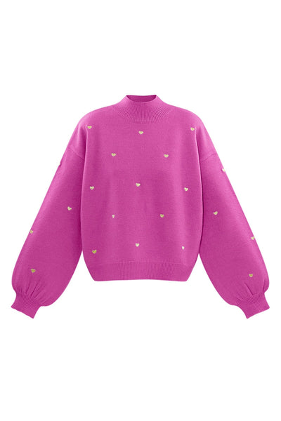 Heart Sweater - Loose Fit - High Neck - Knitted Jumper - Women's Knitwear-Grace Aura