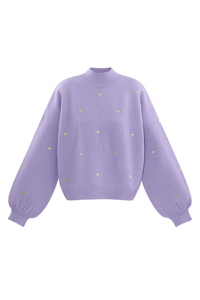 Heart Sweater - Loose Fit - High Neck - Knitted Jumper - Women's Knitwear-Grace Aura