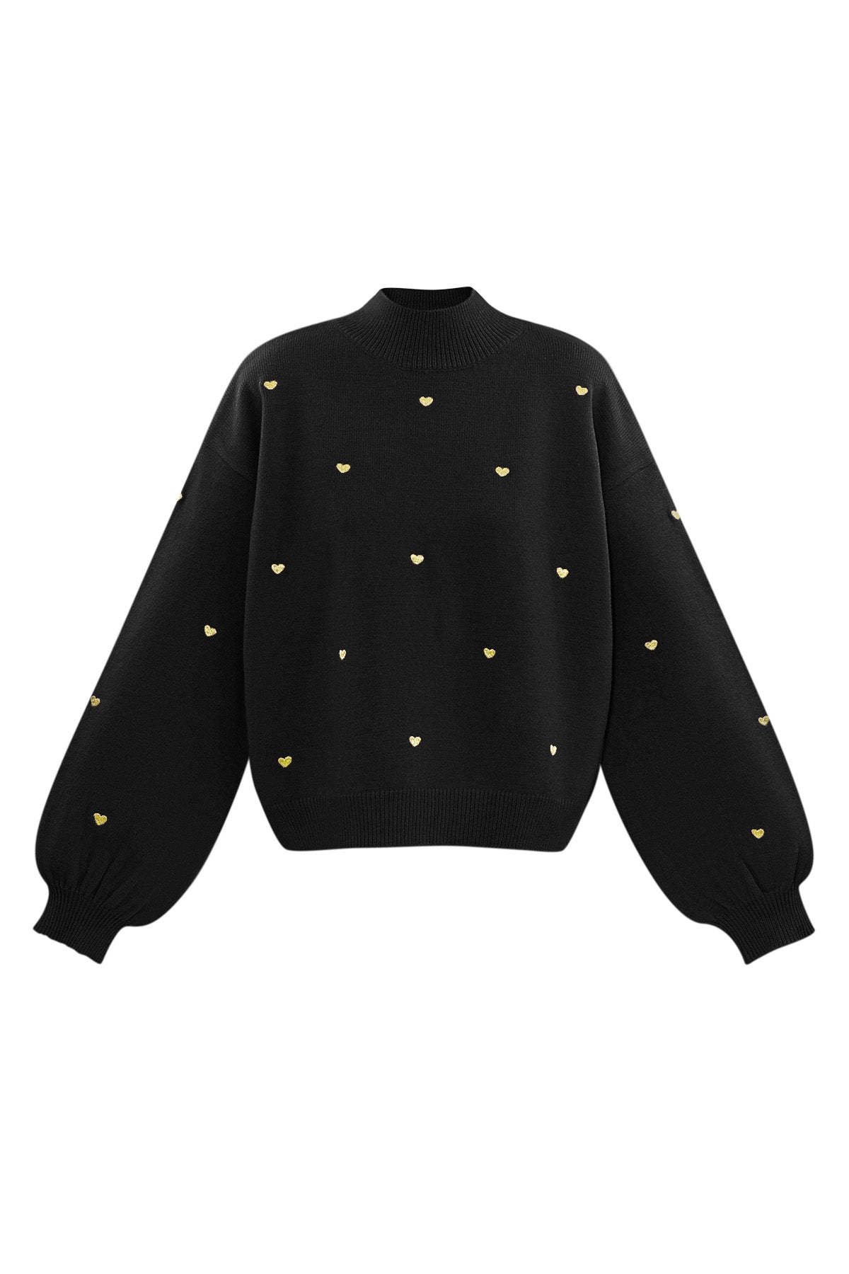 Heart Sweater - Loose Fit - High Neck - Knitted Jumper - Women's Knitwear-Grace Aura