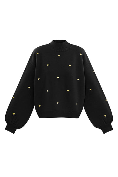 Heart Sweater - Loose Fit - High Neck - Knitted Jumper - Women's Knitwear-Grace Aura