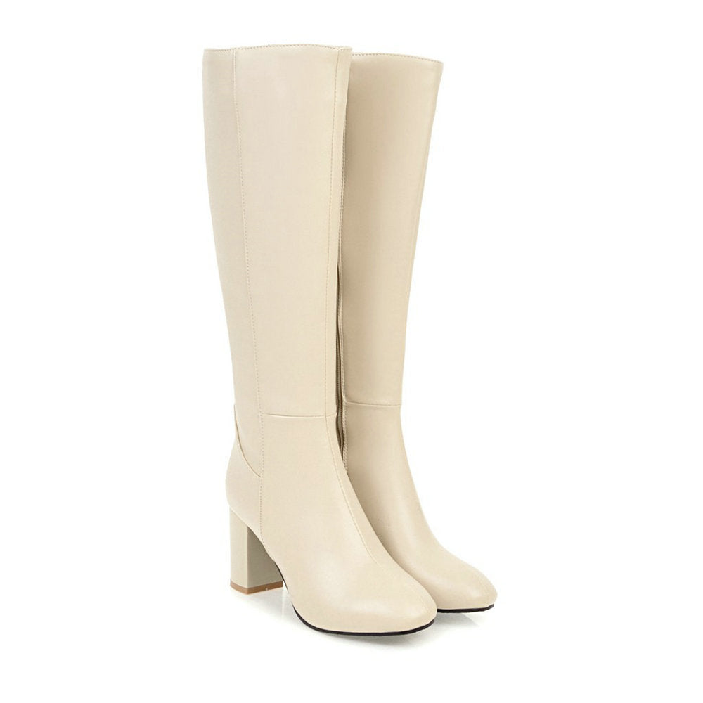 Heeled Boots | Leather | Block Heel | High Heel Knee High Boots | Women's Boots-Grace Aura