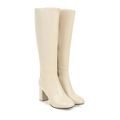 Heeled Boots | Leather | Block Heel | High Heel Knee High Boots | Women's Boots-Grace Aura