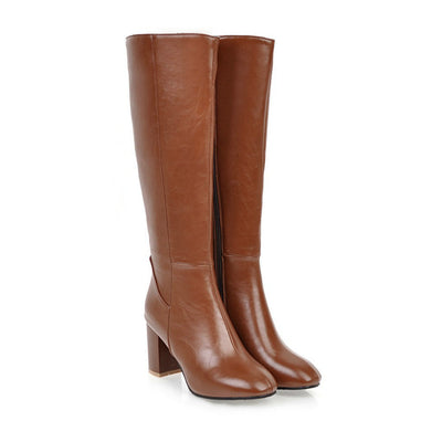 Heeled Boots | Leather | Block Heel | High Heel Knee High Boots | Women's Boots-Grace Aura