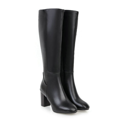 Heeled Boots | Leather | Block Heel | High Heel Knee High Boots | Women's Boots-Grace Aura