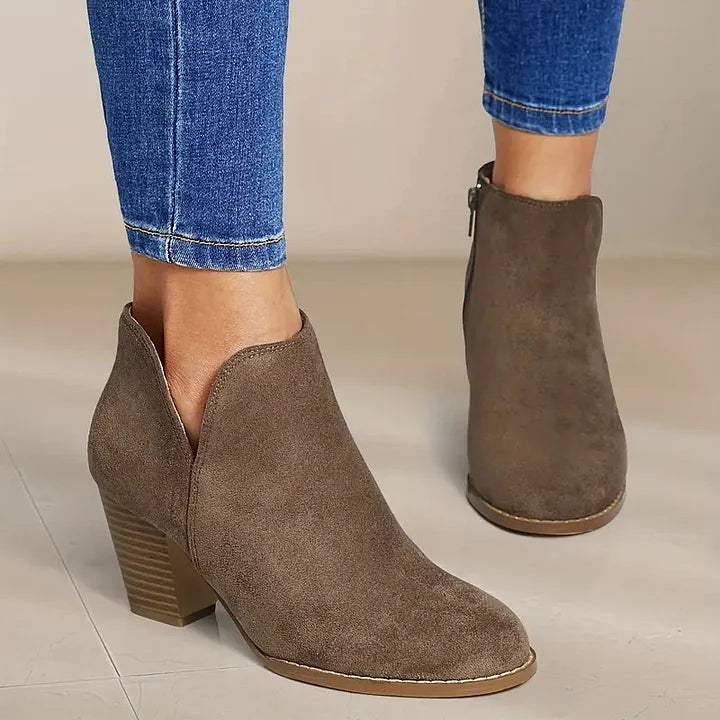 Heeled Boots | Suede | Block Heel | Ankle Boots | Women's Boots-Grace Aura