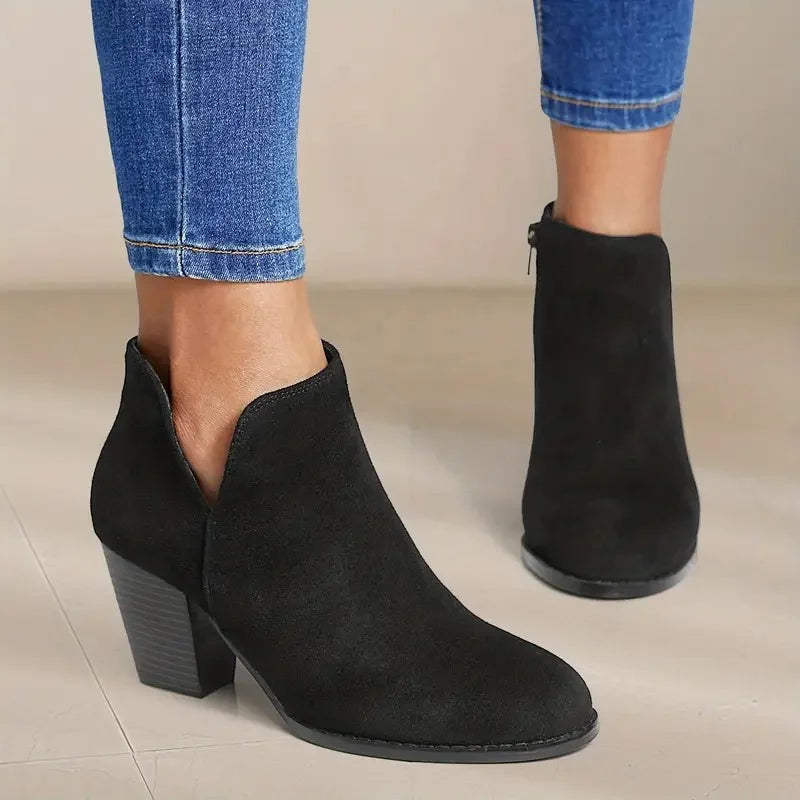 Heeled Boots | Suede | Block Heel | Ankle Boots | Women's Boots-Grace Aura