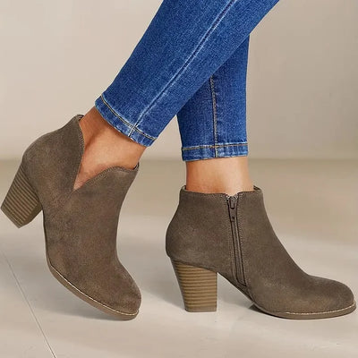 Heeled Boots | Suede | Block Heel | Ankle Boots | Women's Boots-Grace Aura