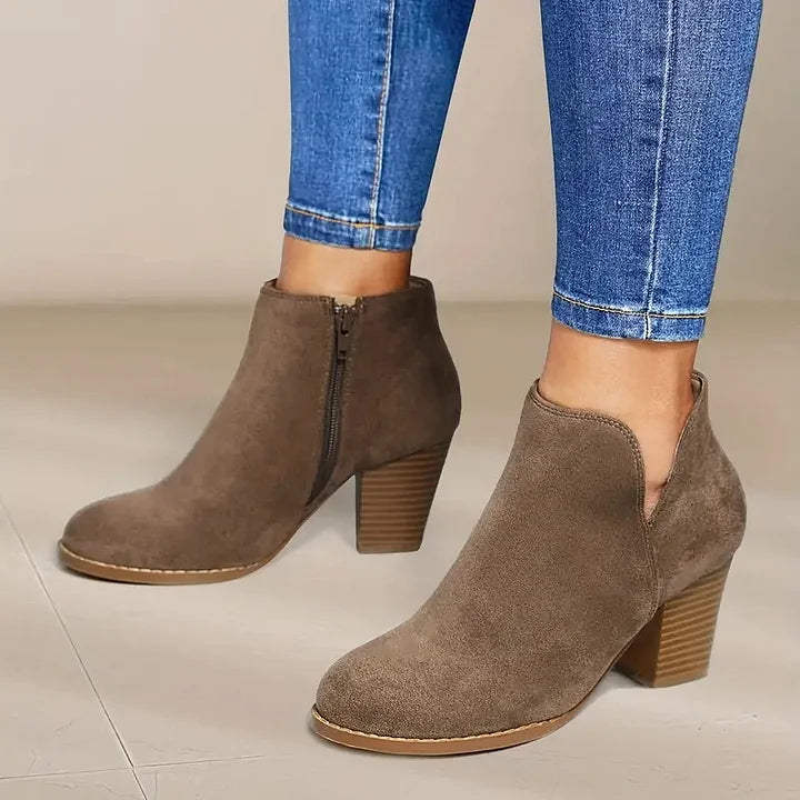 Heeled Boots | Suede | Block Heel | Ankle Boots | Women's Boots-Grace Aura