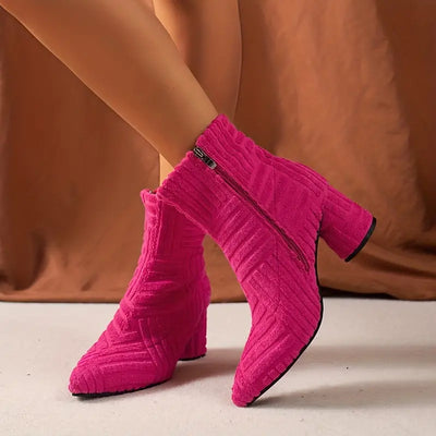 Heeled Boots - Women's Zip-Up Chunky Mid Heel Ankle Boots-Grace Aura