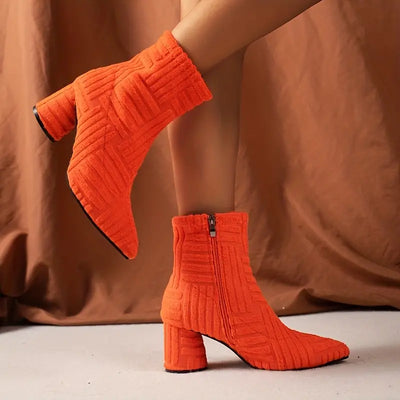 Heeled Boots - Women's Zip-Up Chunky Mid Heel Ankle Boots-Grace Aura