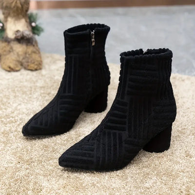 Heeled Boots - Women's Zip-Up Chunky Mid Heel Ankle Boots-Grace Aura