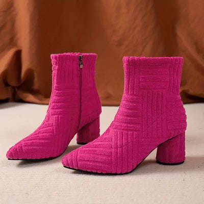 Heeled Boots - Women's Zip-Up Chunky Mid Heel Ankle Boots-Grace Aura