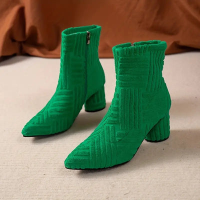 Heeled Boots - Women's Zip-Up Chunky Mid Heel Ankle Boots-Grace Aura
