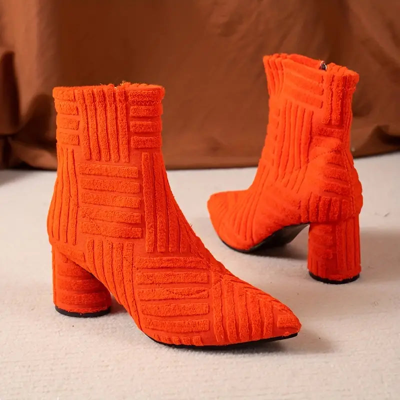 Heeled Boots - Women's Zip-Up Chunky Mid Heel Ankle Boots-Grace Aura