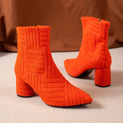 Heeled Boots - Women's Zip-Up Chunky Mid Heel Ankle Boots-Grace Aura