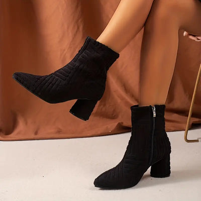 Heeled Boots - Women's Zip-Up Chunky Mid Heel Ankle Boots-Grace Aura
