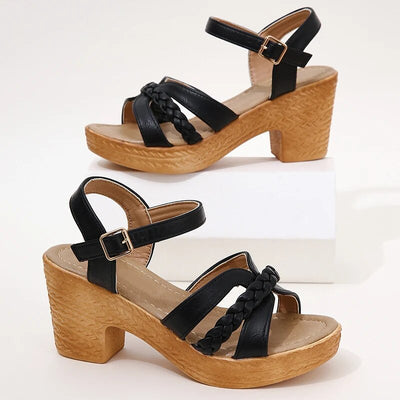 Heeled Sandals - Women's Open Toe Ankle Strap Platform Sandals-Grace Aura