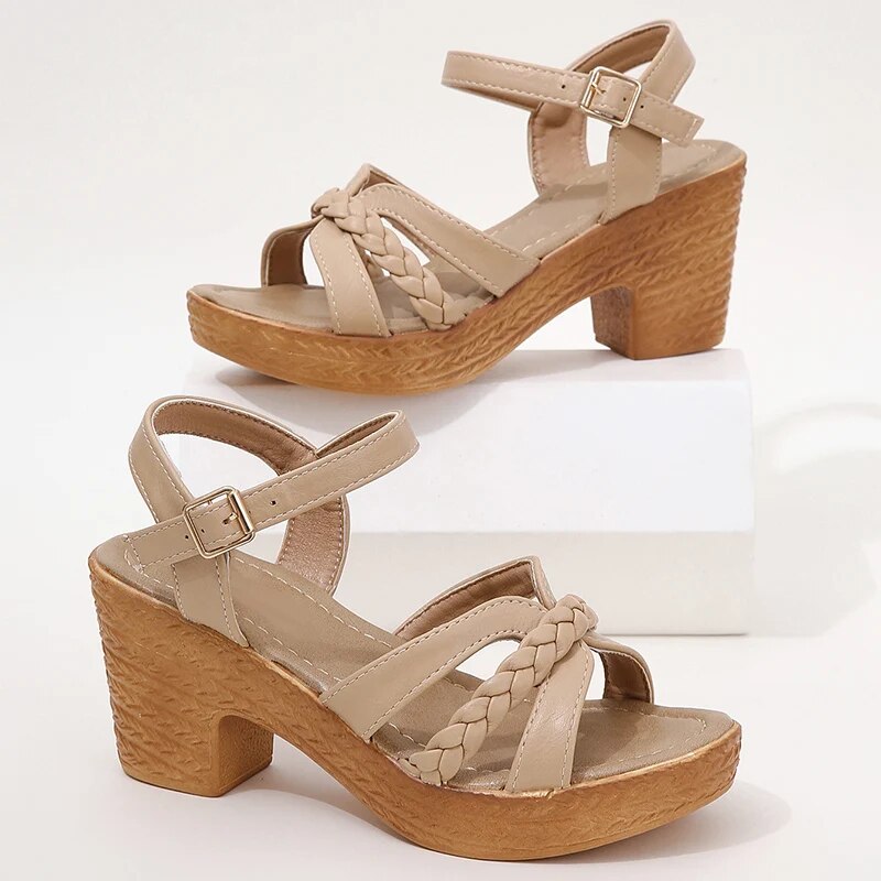 Heeled Sandals - Women's Open Toe Ankle Strap Platform Sandals-Grace Aura