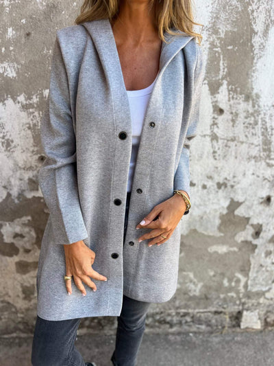 Hooded Jacket | Single Breasted | Mid Length | Autumn Jacket | Casual Jackets for Women-Grace Aura