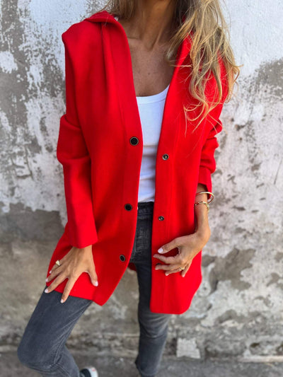 Hooded Jacket | Single Breasted | Mid Length | Autumn Jacket | Casual Jackets for Women-Grace Aura