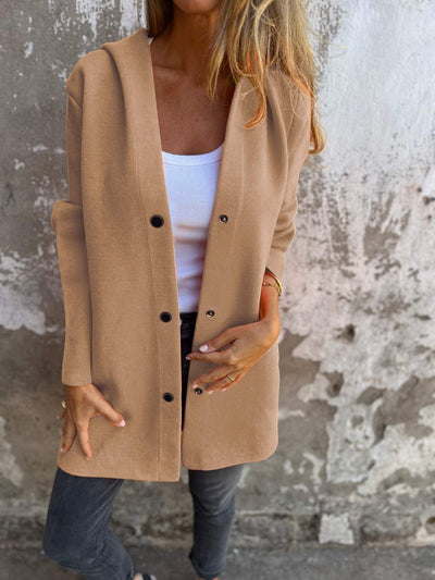 Hooded Jacket | Single Breasted | Mid Length | Autumn Jacket | Casual Jackets for Women-Grace Aura