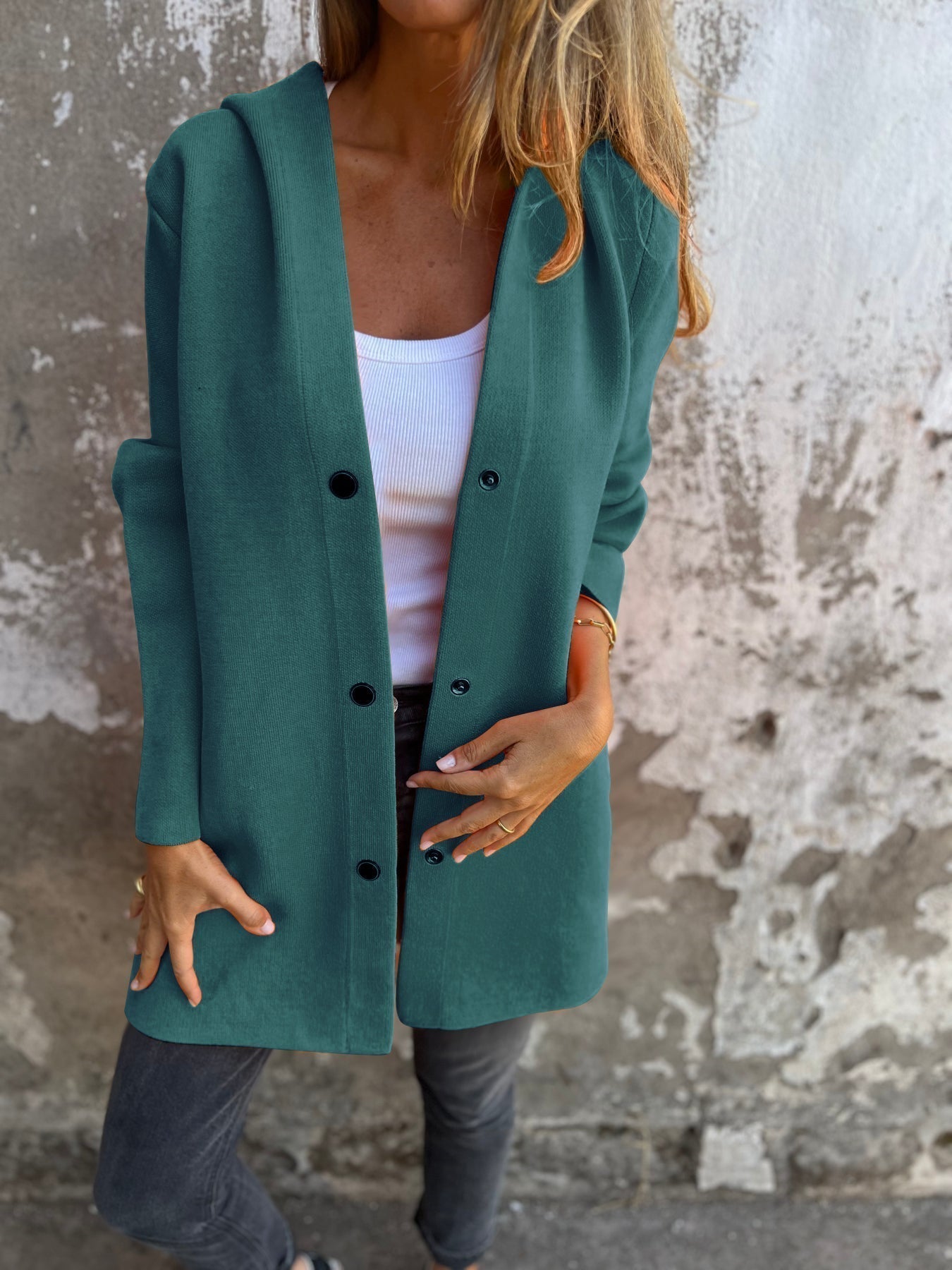 Hooded Jacket | Single Breasted | Mid Length | Autumn Jacket | Casual Jackets for Women-Grace Aura