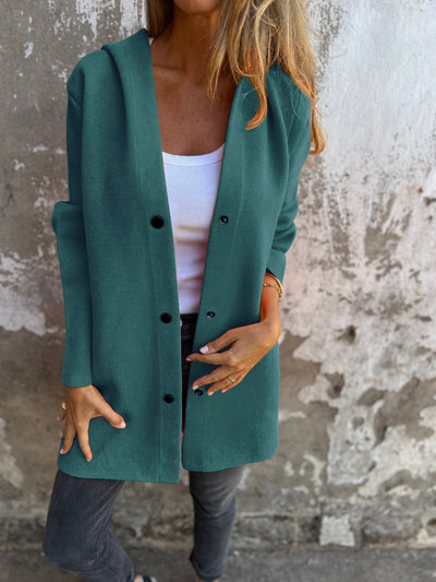 Hooded Jacket | Single Breasted | Mid Length | Autumn Jacket | Casual Jackets for Women-Grace Aura